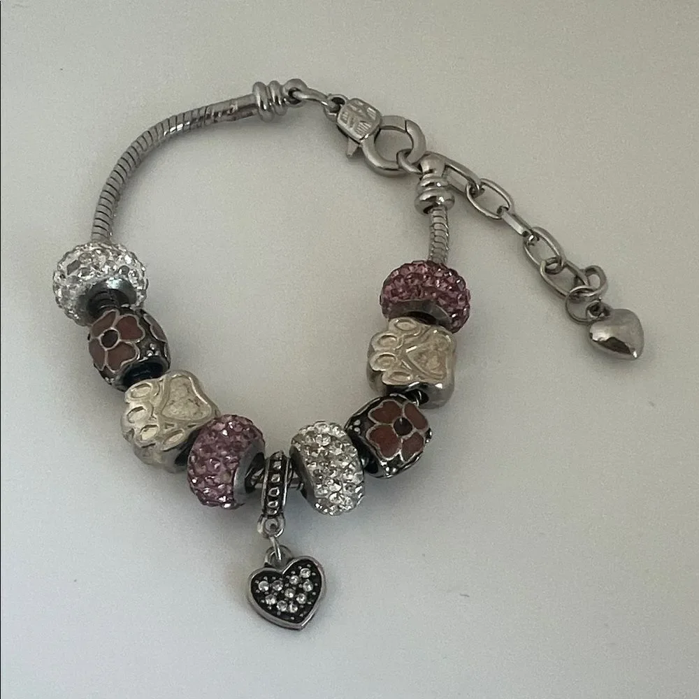 Silver Tone Pink Chunky Charm Bracelet Extender